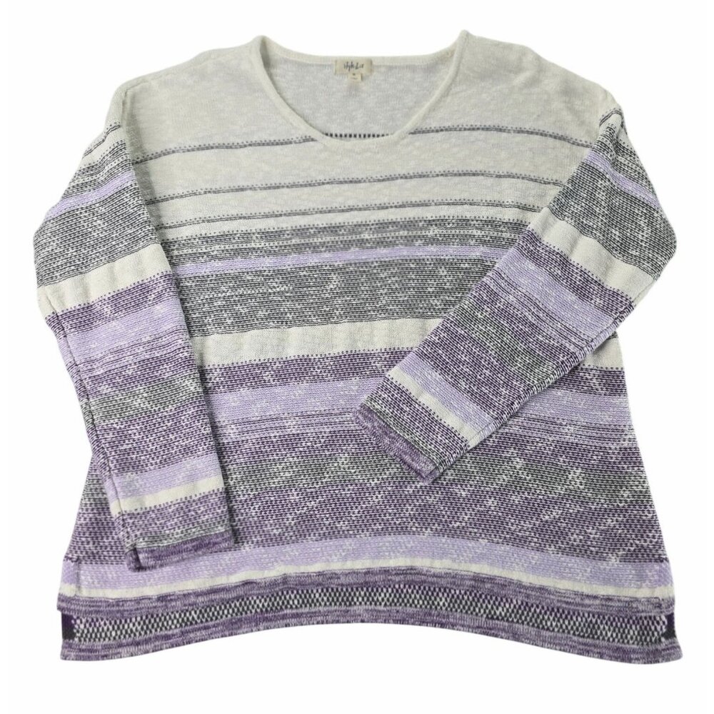 Style & Co. Cotton Blend Striped Drop Shoulder Sweater Purple Size XL